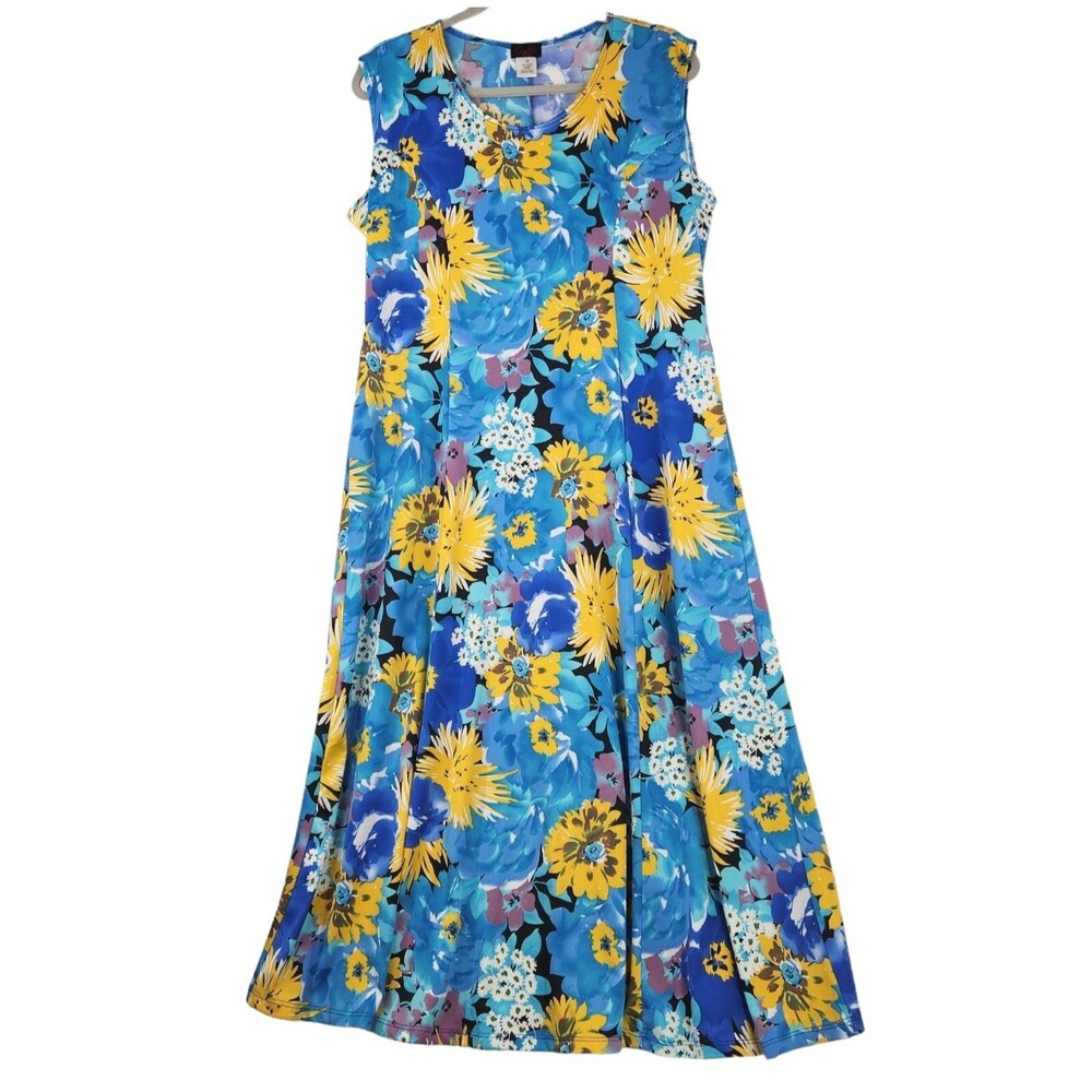 Ashli Couture Maxi Dress 1X Floral Sleeveless Stretch Feminine Career Resort USA